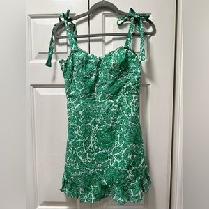 OLIVACEOUS SMOCKED TIE STRAP RUFFLE BOTTOM MINI DRESS - Size Small